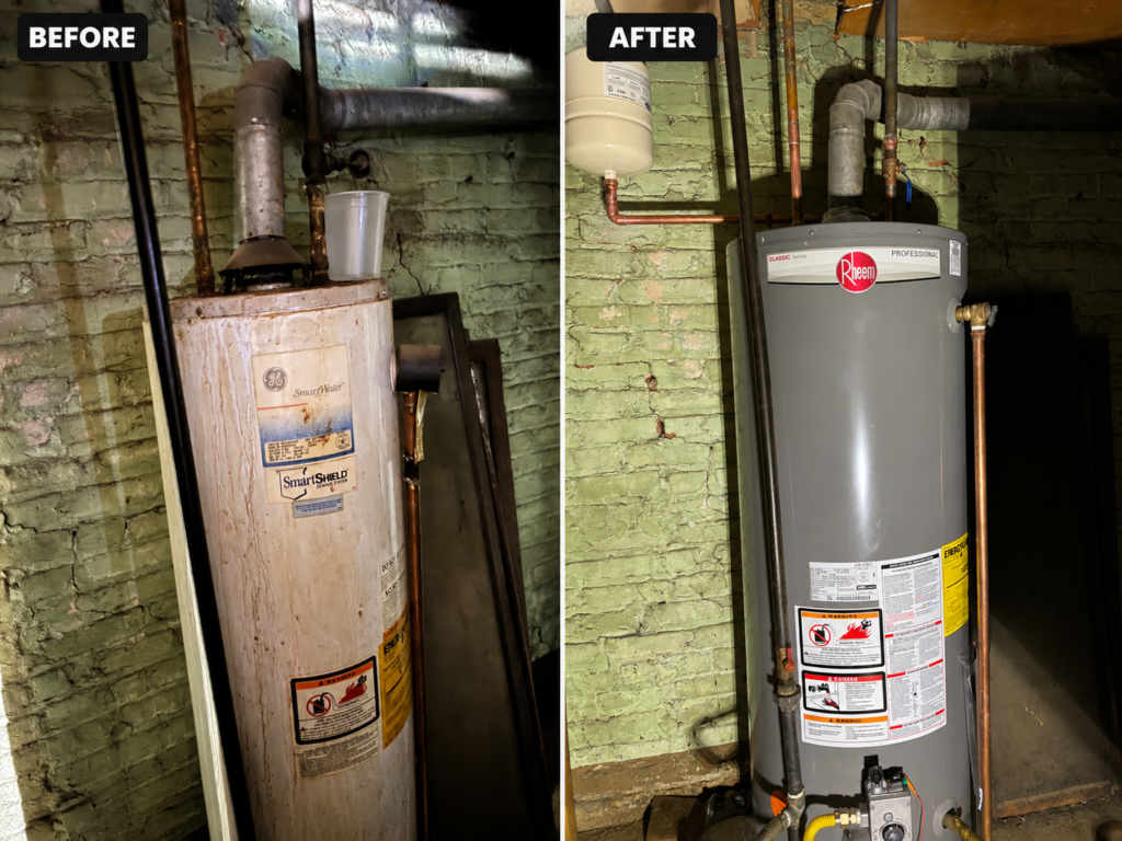 before and after water heater installation