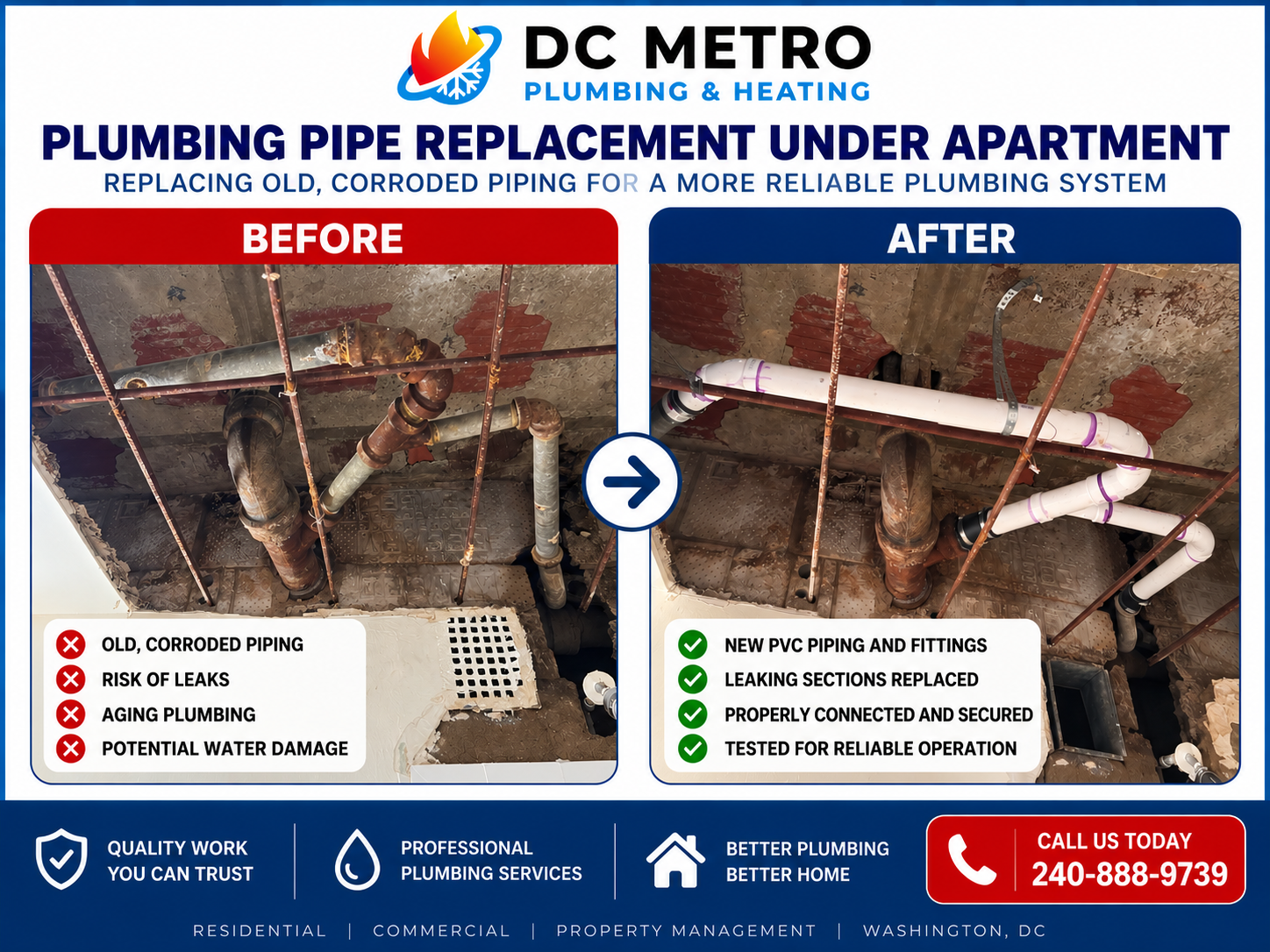 Leaking pipe repair in Apartment 602