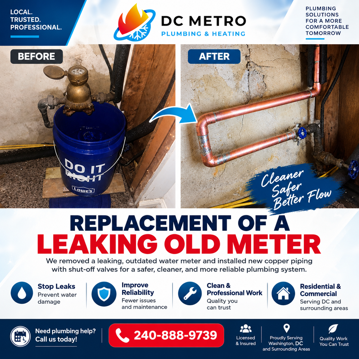 Leaking meter replaced with new pipe